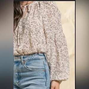 Blu pepper boho floral balloon sleeve sheer size Sm BNWT 100% polyester